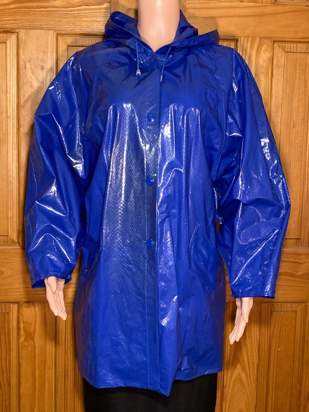 NWOT Wippette Vintage 80s Raincoat Poncho Hooded Lightweight Blue Size M Medium